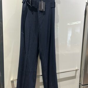 Judith & Charles Navy Belted Wide-Leg Trousers